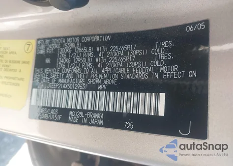 2005 Toyota Highlander Limited V6 из США, поврежденный, VIN JTEEP21AX50129631